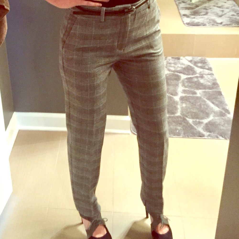 New Slim Cut Gray/Blue Plaid Suit Pants -MNGO